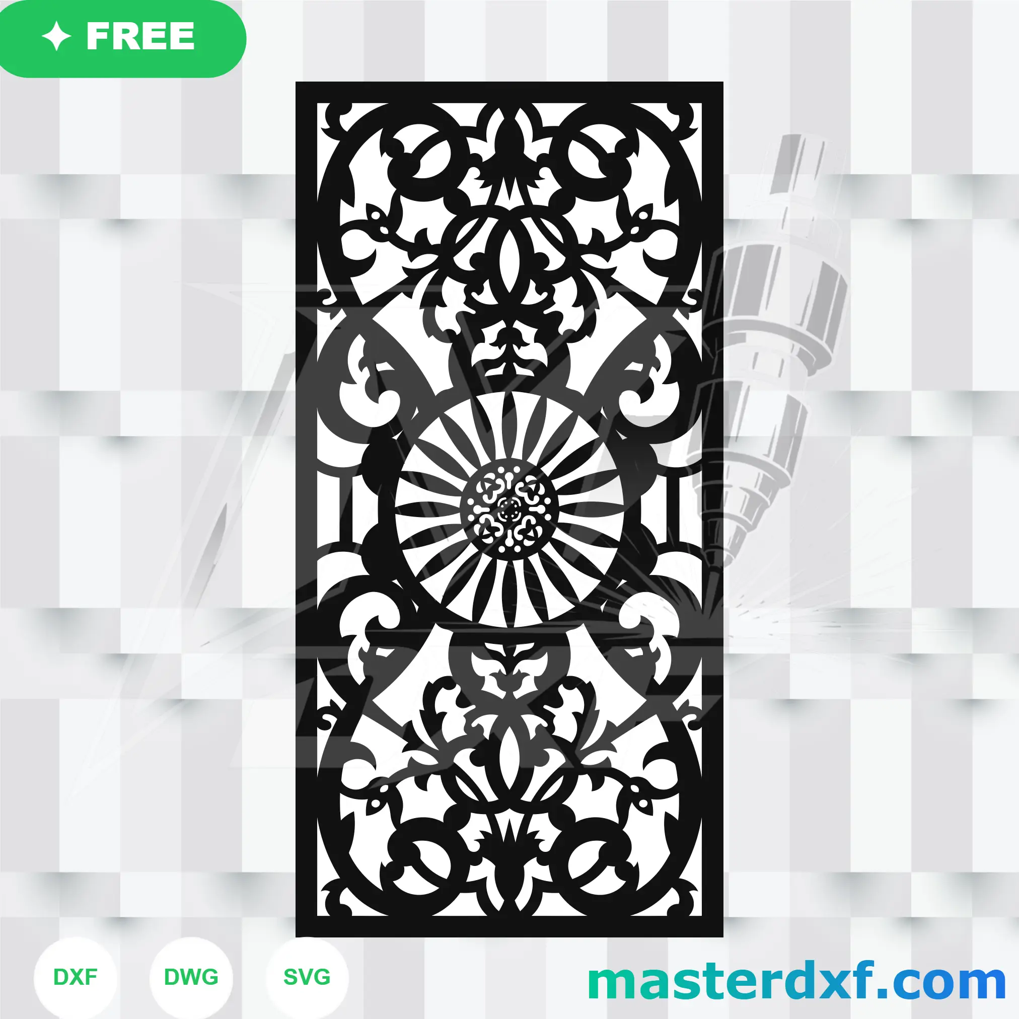 Classical Sunflower Baroque Scroll Open Lattice Panel DXF File